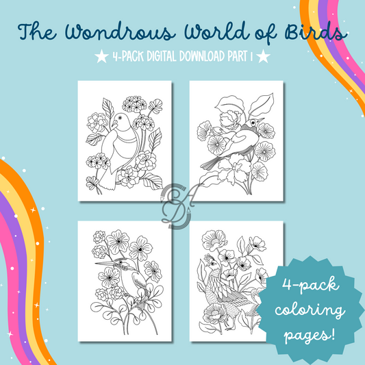 The Wondrous World of Birds Coloring Pages Part 1 Digital Download